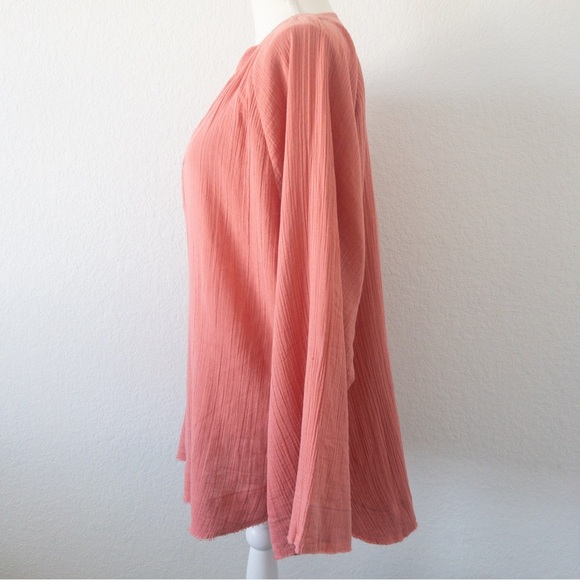 Karyn Seo Coral Pink Cotton Boho Oversized Tunic Top Size Large - Picture 5 of 9